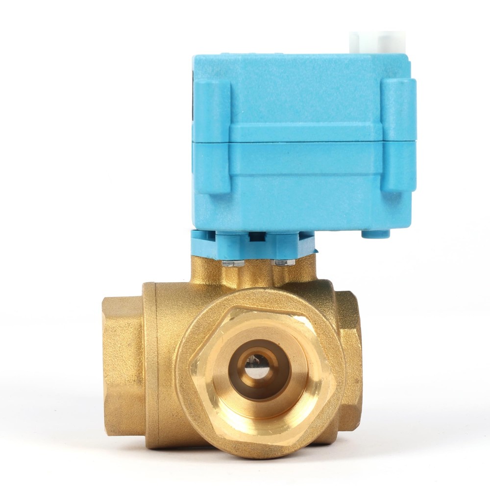 U. S. Solid 3 Way T Type Motorized Ball Valve 3/4in Brass 9-24V Manual Function