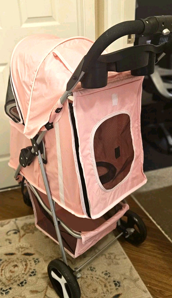 Sturdy 3 Wheel Foldable Cat or Small Dog Stroller - Pink