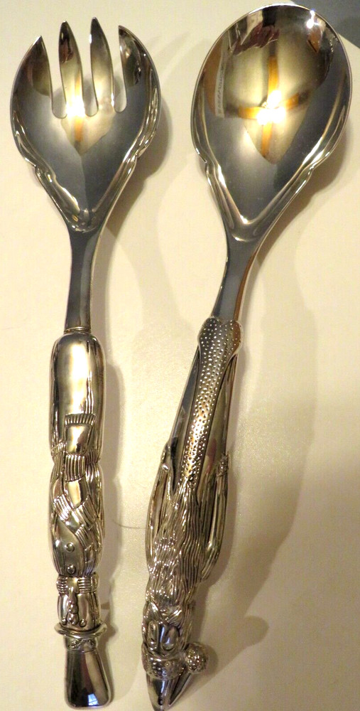 Wallace Silversmiths Santa & Snowman 2 Piece Salad Serving Set 2000