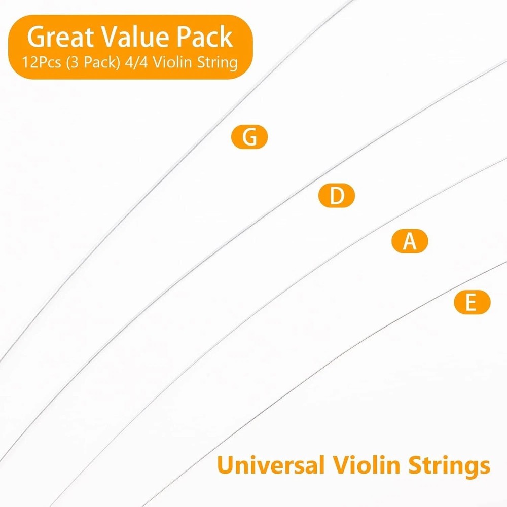 12 Pcs 3 Pack Violin Strings 4/4 Full Set, Universal Classic Steel Core With...
