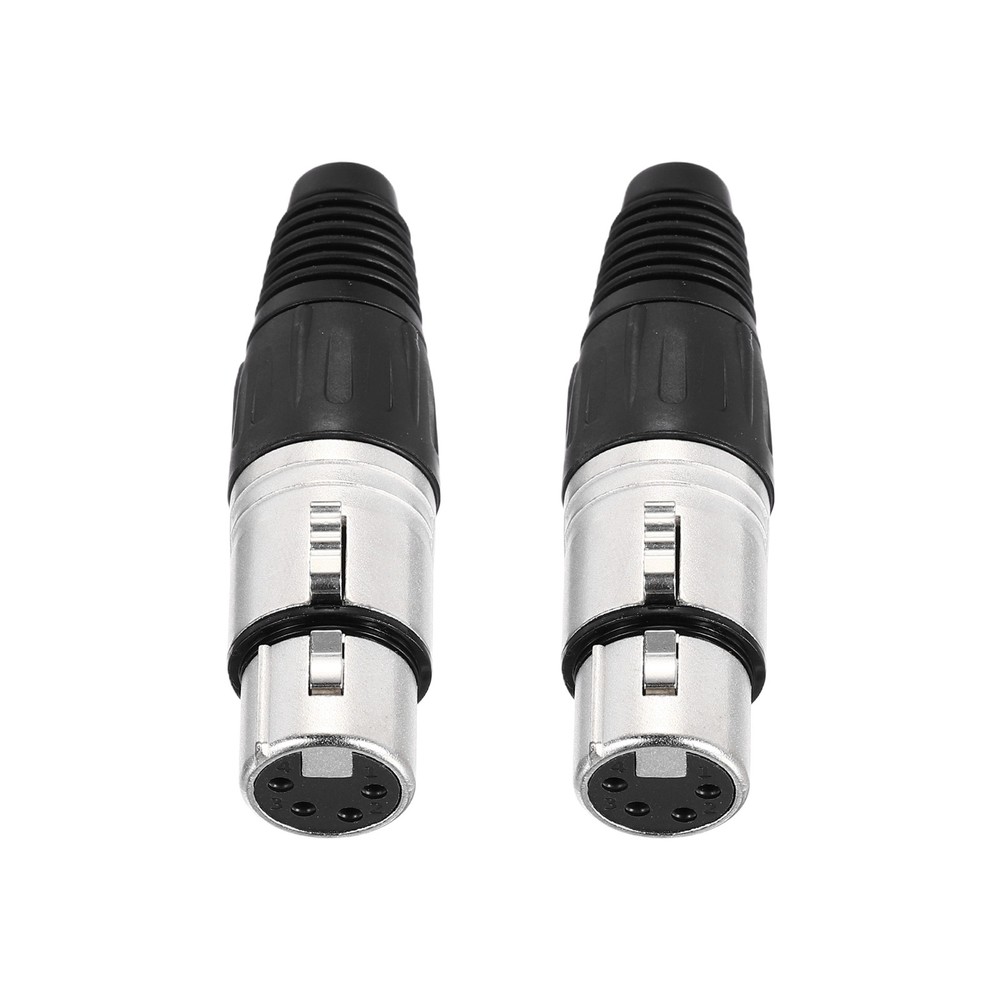 2pcs 4 Pin XLR Female Connector, Microphone Audio Cable Plug Mic Socket,Silver