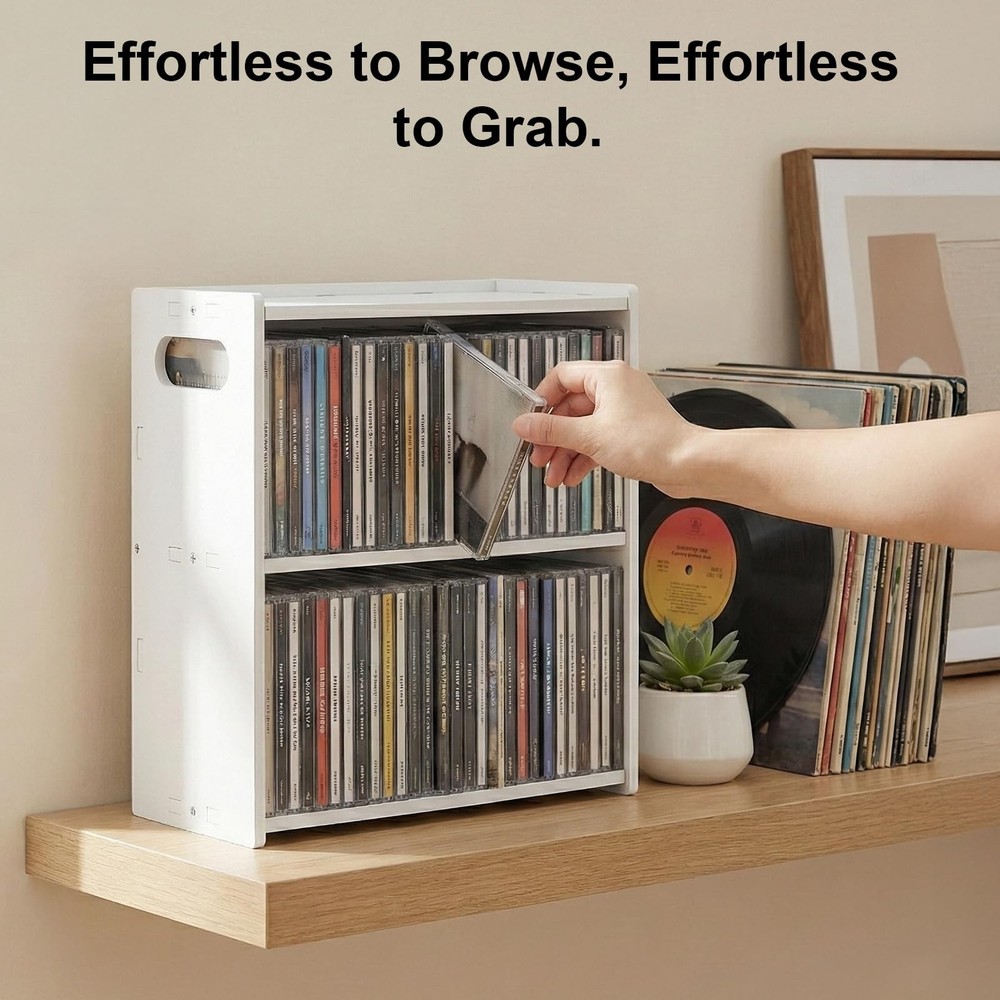Stackable Double Layer CD Storage Racks, CD Holder for CD Cases, Holds 58 CD ...