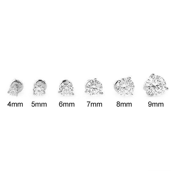 Silver Round Cut Lab Made Stone Stud Earrings Screwback