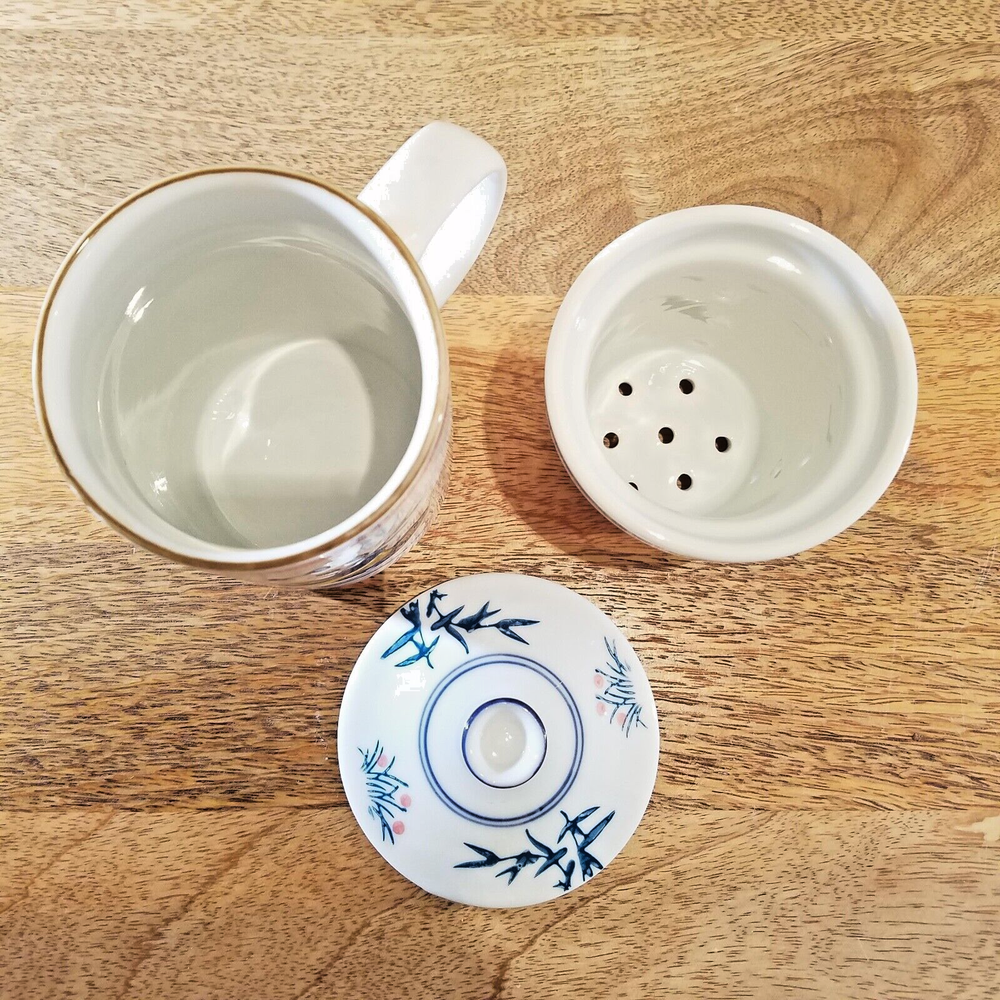 Blue Moon Panda Bear Lidded Tea Infuser Mug Cup Lid Ceramic Teacup Pot Maker