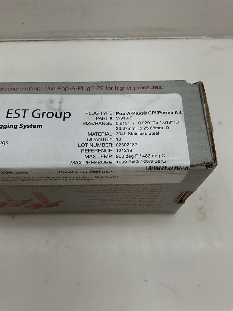 Curtiss Wright EST Group Pop-a-plug V-919-E Tube Plug 304L Stainless NIB