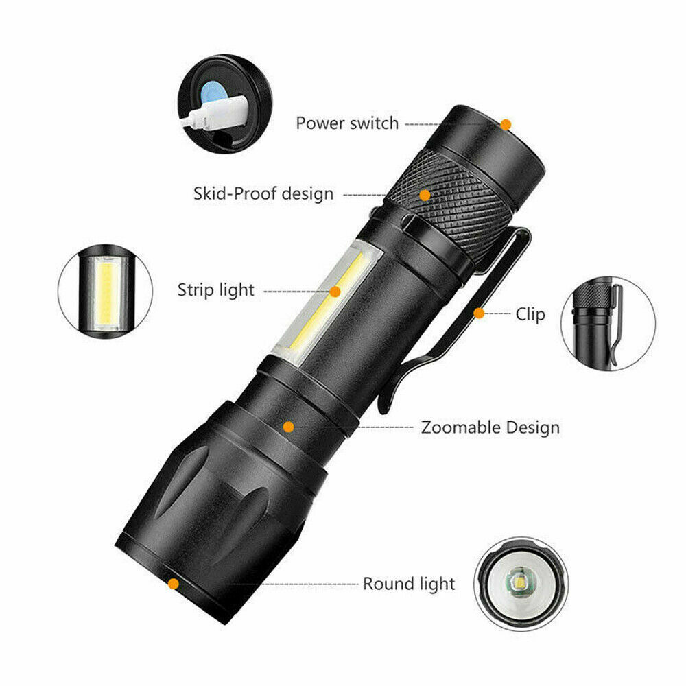 LED Tactical Flashlight Super Bright Mini USB Rechargeable Camping Flashlight US