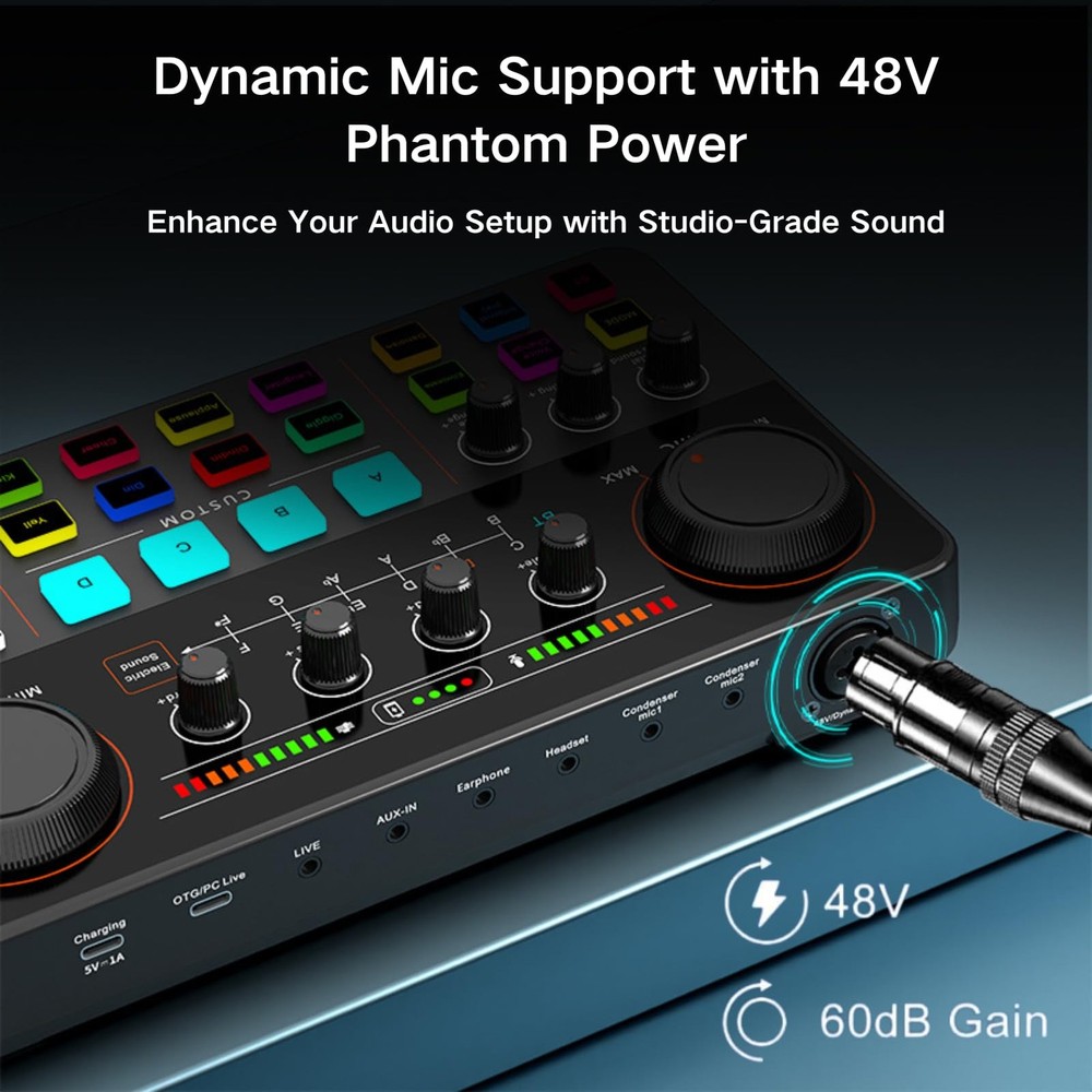 Audio Interface for Beginners - Streaming Podcast Mixer with -preamp, 48V Pha...