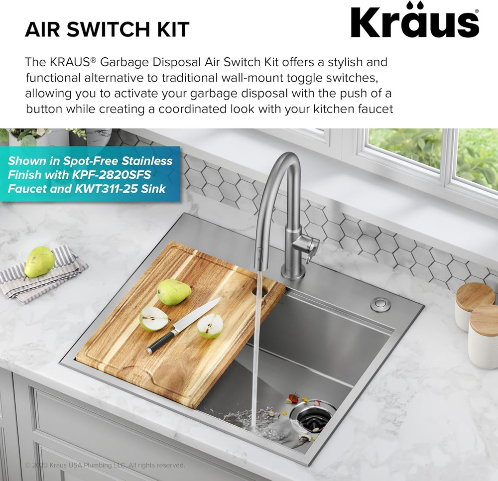 Matte Black Garbage Disposal Air Switch Kit with Push Button & Accessories