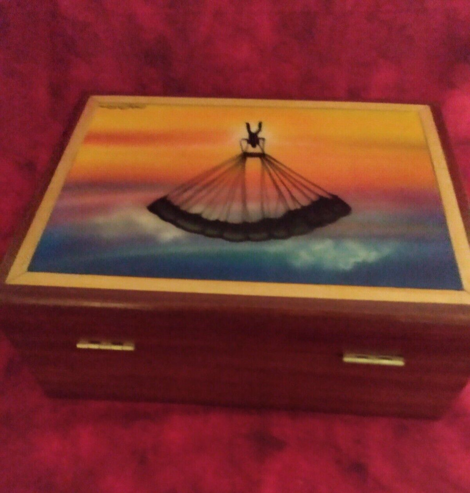 Beautiful Handmade Cedar Lined Box Parachuter During Sunset Sky Signed