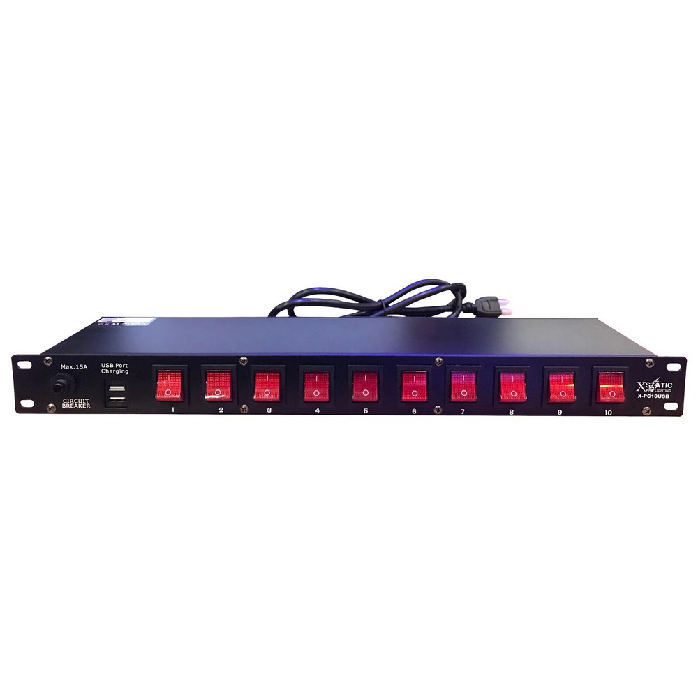 ProX X-PC10USB 10 Plug Rack Mount Power Distribution Switch With 2 USB Charging