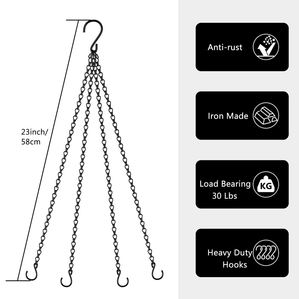 garini 3 Pack, 23 Inch Hanging Baskets Chain, Chains with 3P, Black