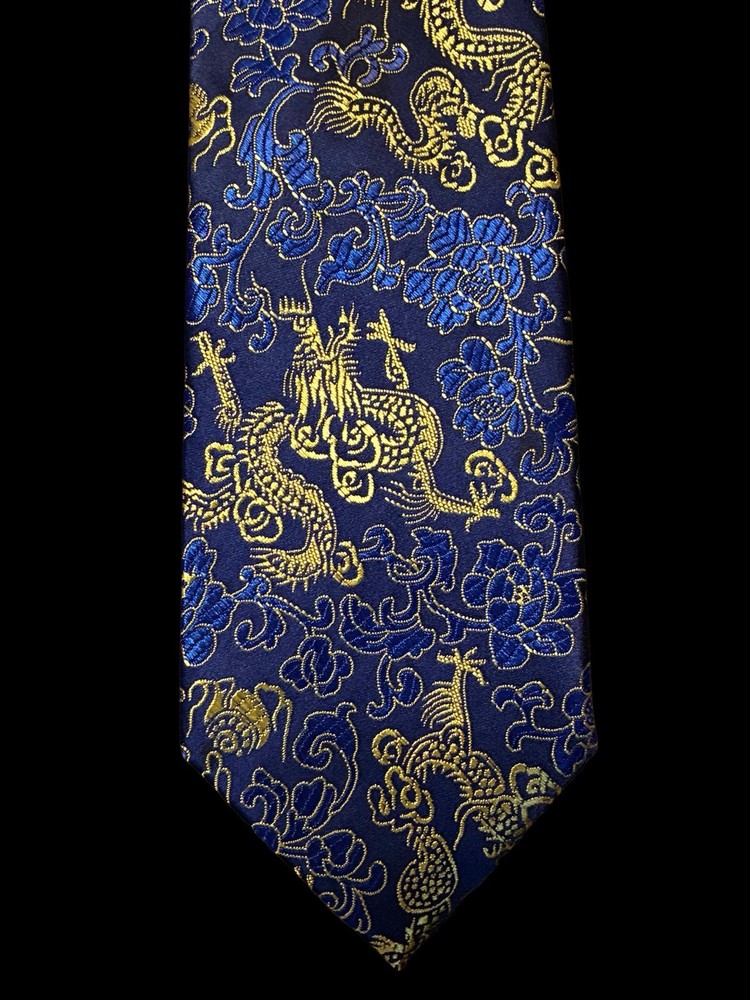 Nanjing Yunjin 100% Silk Blue Dragon Tie