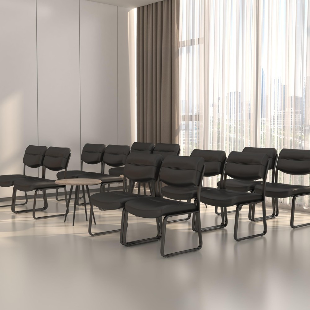 Leather Sled Base Side Chair in Black