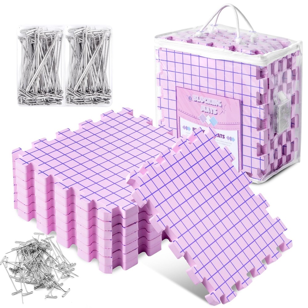 Opstin Knitting Blocking Mats and Pins, Interlocking 2, Purple