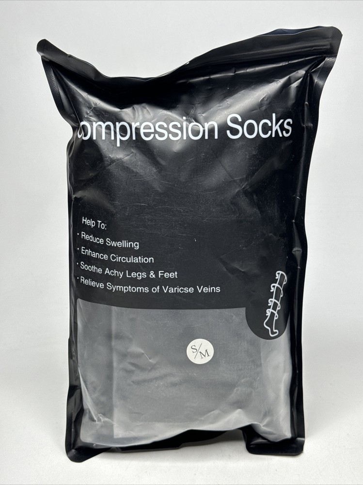 MIRACLE Socks COMPRESSION BLACK 2 Pack Unisex Size Small S/M