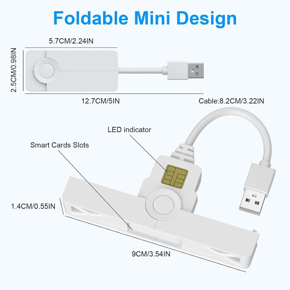 Foldable CAC Card Reader Military, Smart Card Reader DOD Military USB Common Acc