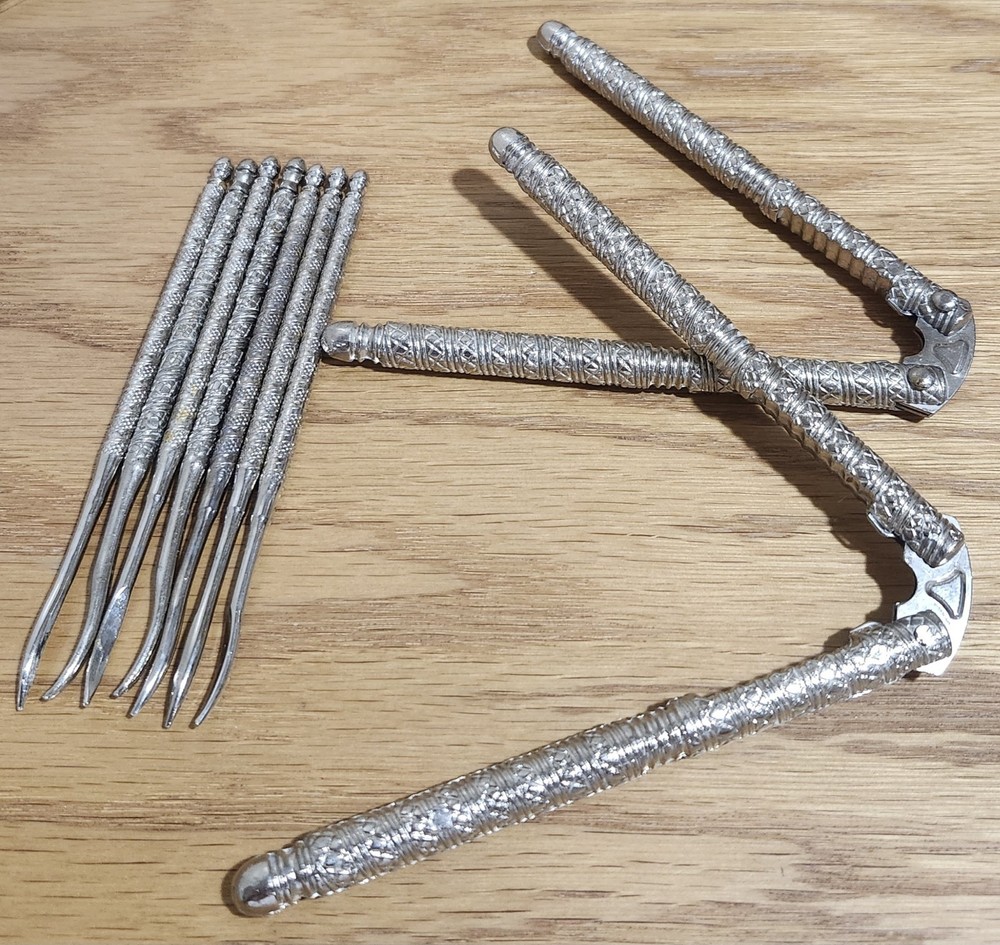 2 Vintage Metal Nut Crackers and 7 Pick Tools