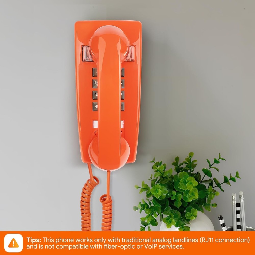 Classic Orange Wall Phone, Loud Mechanical Ring=