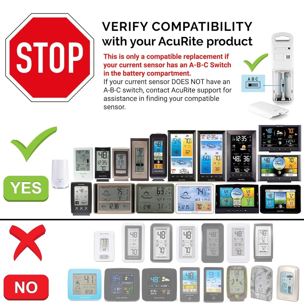 Acurite Wireless Temperature & Humidity Sensor with A-B-C Switch - Versatile Use