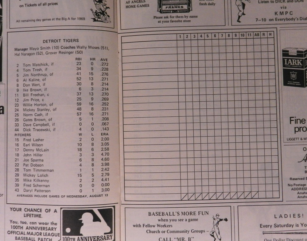 1969 LA Angels MLB Baseball Game Program Old Timers Day