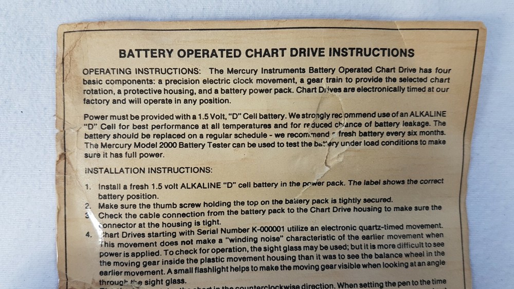 Mercury Instruments Model 99 Class 1 Battery Operated Chart Drive - Unused