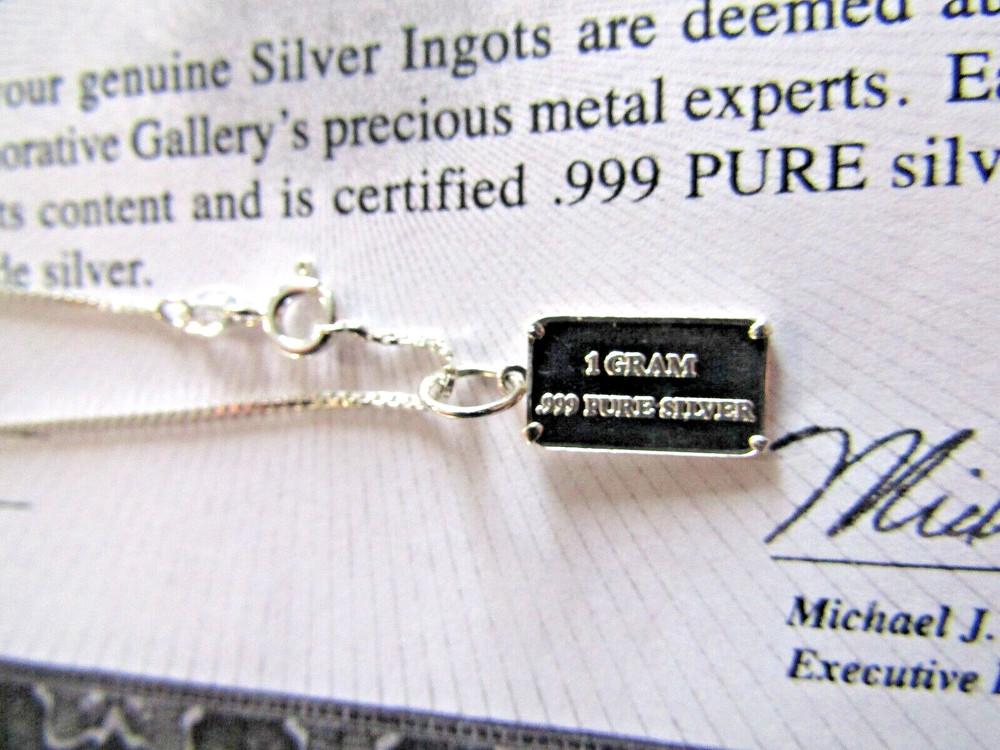 silver bar necklace 1 gram & .925 chain complete