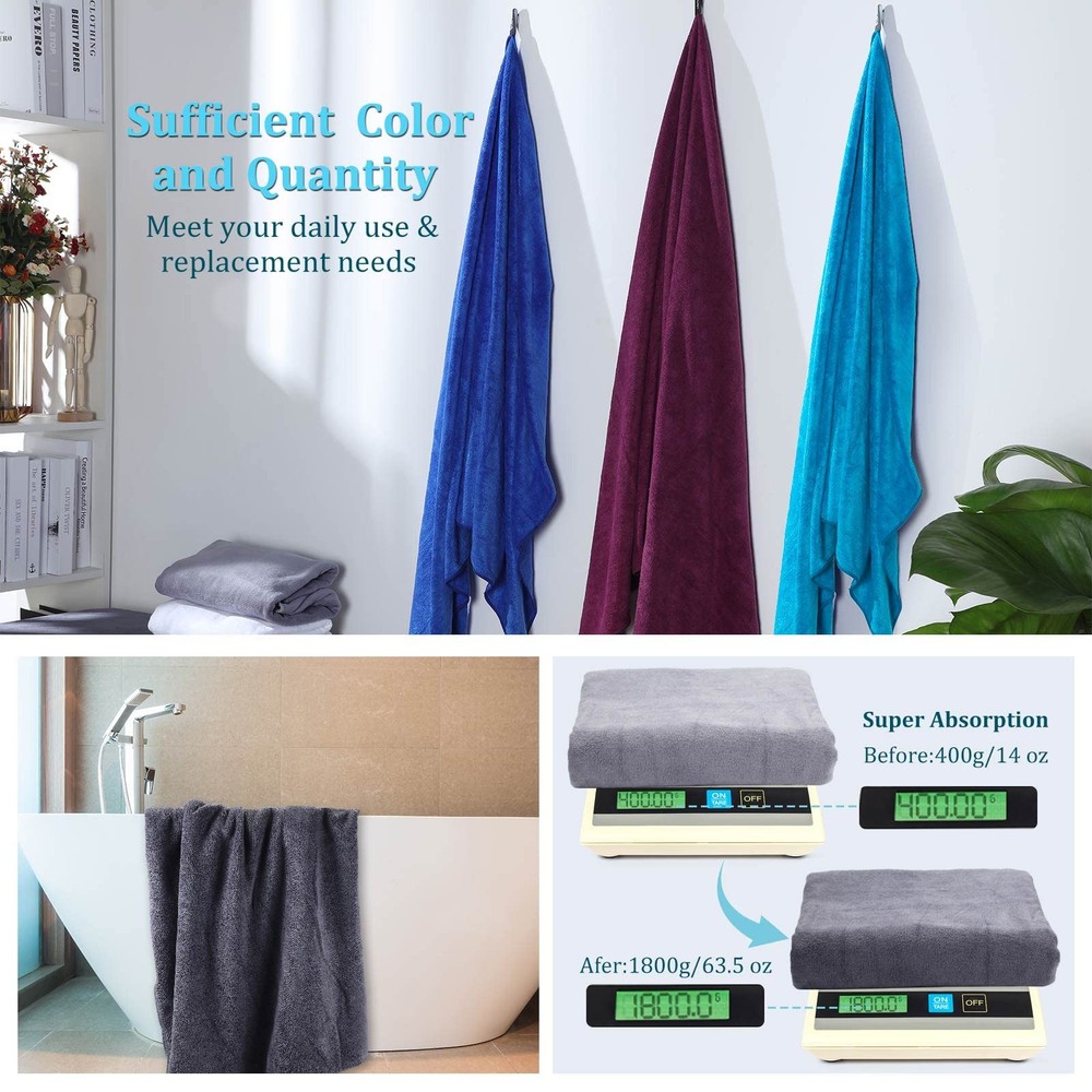 Tegeme 6 Pcs Microfiber Bath Towel Set 30 x 60 Bath Towel, Quick Drying, Over...