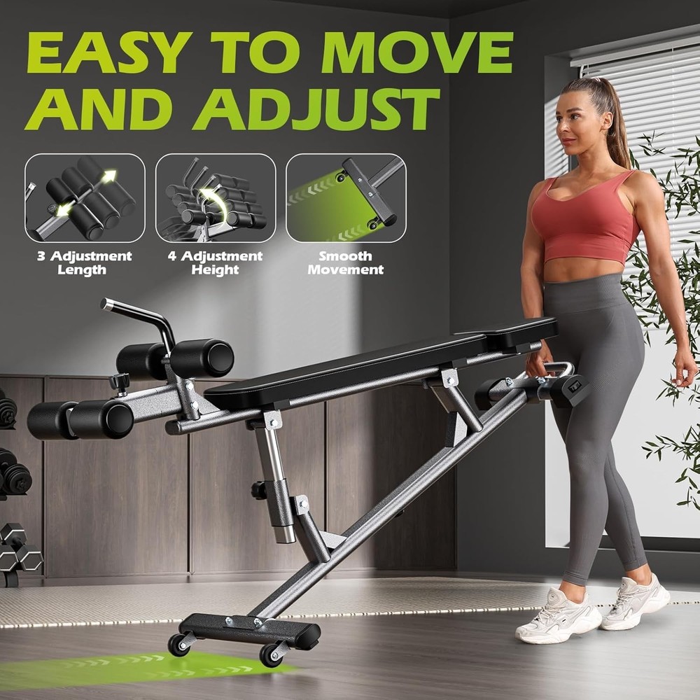 Semi-Commercial Sit-Up Bench with Reverse Crunch Handle for Ab & Core Workout ..