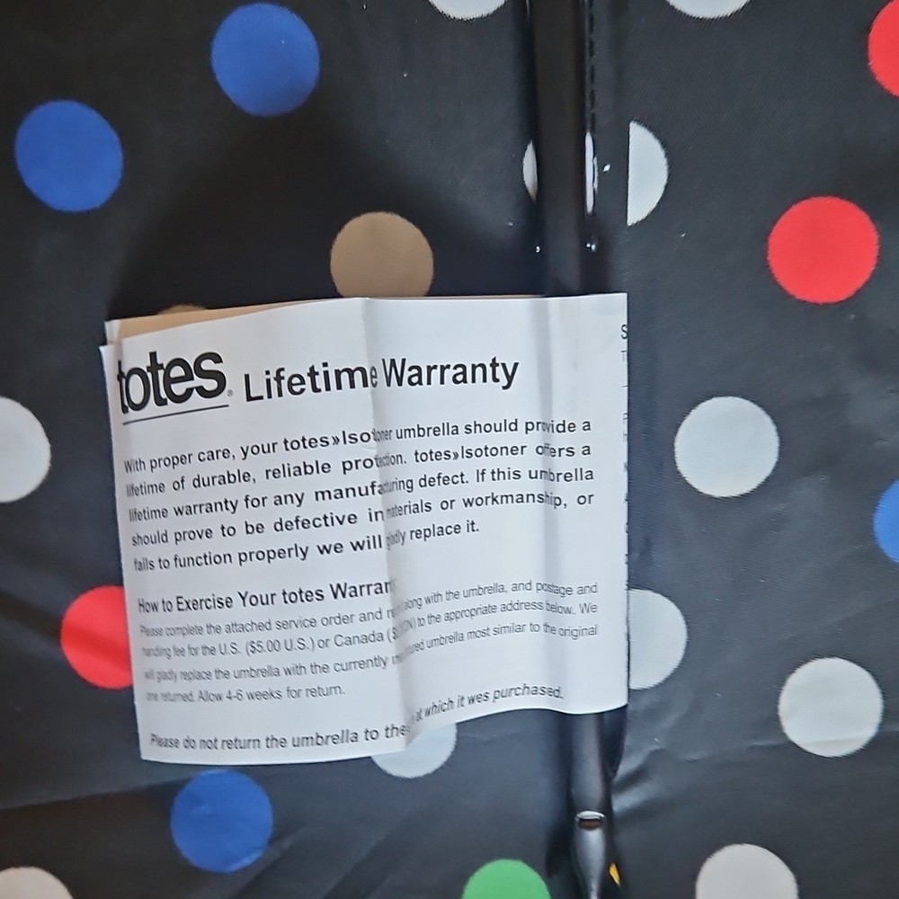totes Compact Polka Dot Umbrella Black Multicolor Windproof Eco-Friendly