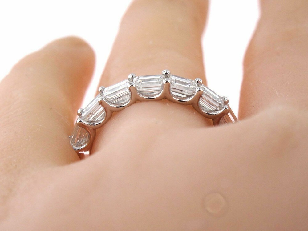 1.40Ctw White Emerald Cut Stackable Wedding Anniversary Band 925 Sterling Silver