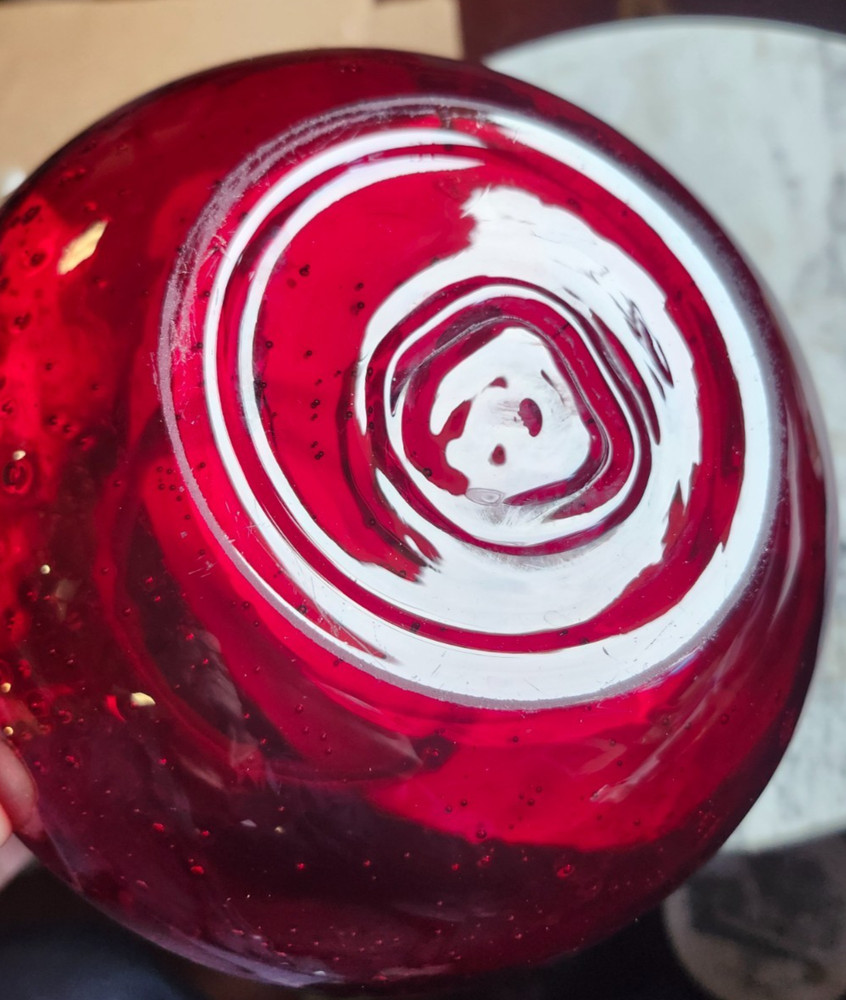 Artland Iris Ruby Red Hand Blown 80 oz Pitcher – 7.25" Tall, Seeded Bubbles
