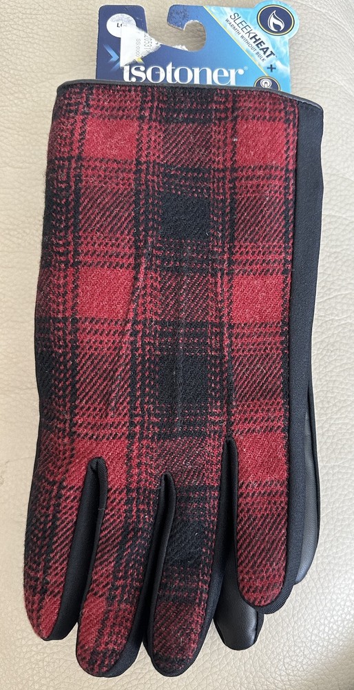 Isotoner Men’s Gloves Black/Red Large