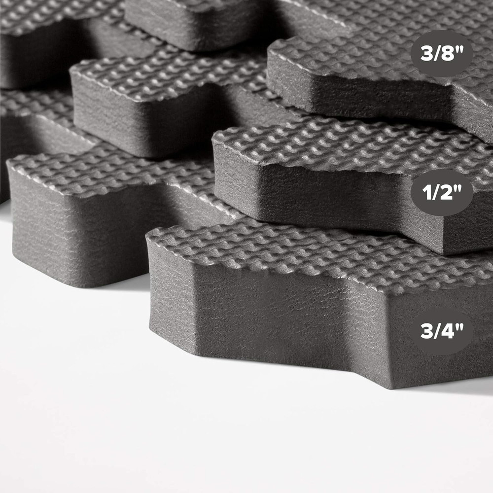 3/8" Thick Multipurpose EVA Foam Exercise Floor Mat, Interlocking Tiles, Anti-Fa