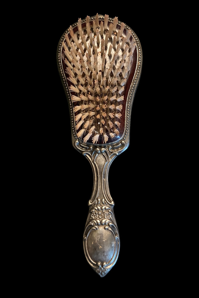 Antique Silver Plated Vanity Set Brush Comb Complete Powder Dish