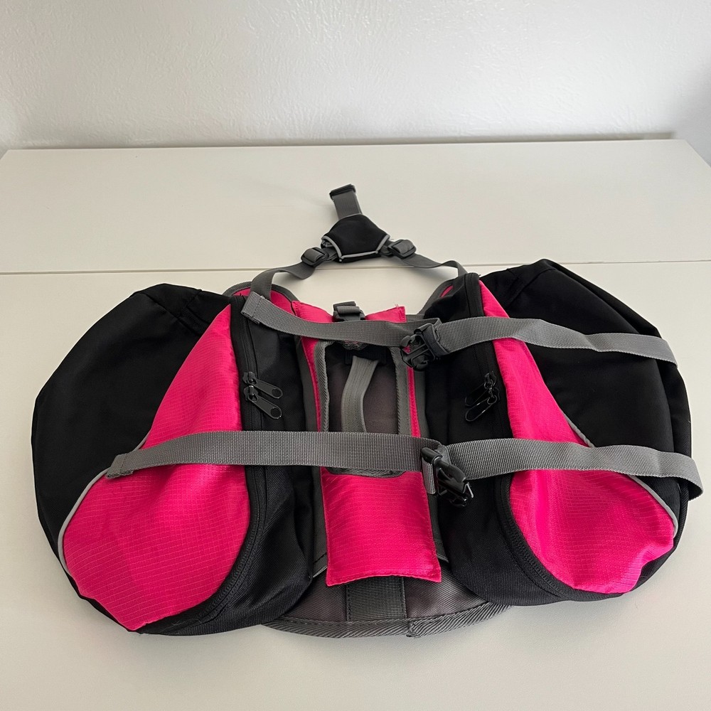 Pink & Black Nylon Medium Dog Backpack w/Pockets for Training Walking Adventures
