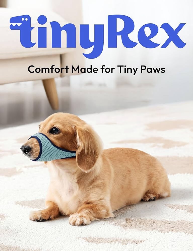 Small Dog Muzzle Grey Blue – Soft Breathable Mesh Adjustable, 4.3” x 0.8”