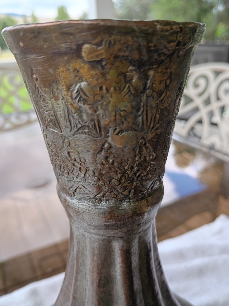 ~ Antique brass and silver Indian Hookah Vase