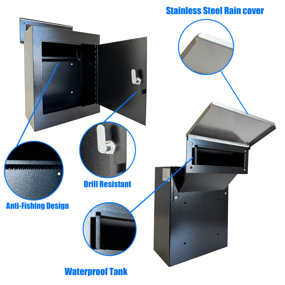 Rainproof Through the Wall Locking Mailbox with 10-Inch Adjustable Chute