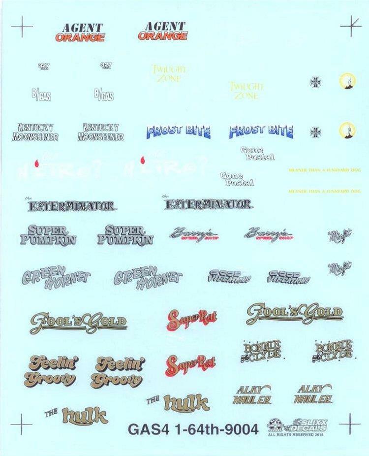 Slixx 9004 1/64 Gasser Mini Sheet #4 waterslide Drag decal