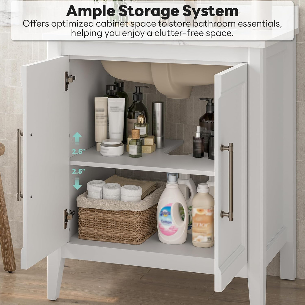 30" Modern Bathroom Vanity with Sink, Soft-Close Doors & Engineered Stone Top