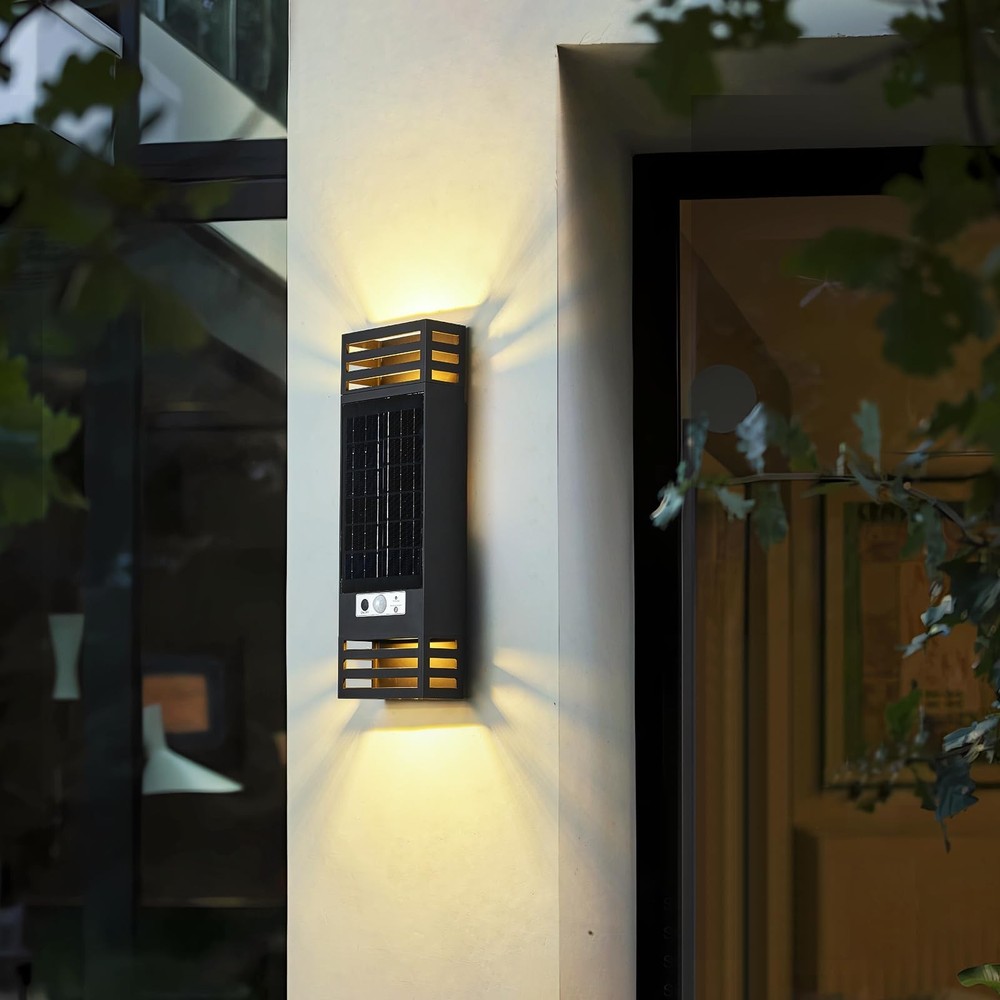 LANFU Solar LED Modern Rectangular Outdoor Wall Sconce Light IP65 Waterproof ...