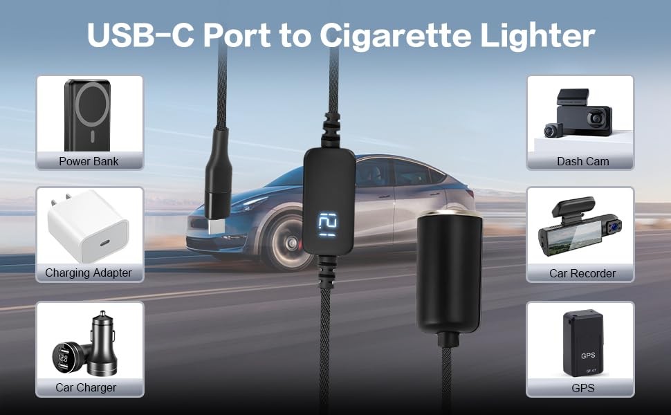WYMECT USB C to 12V Adapter, C Cigarette Lighter Adapter black