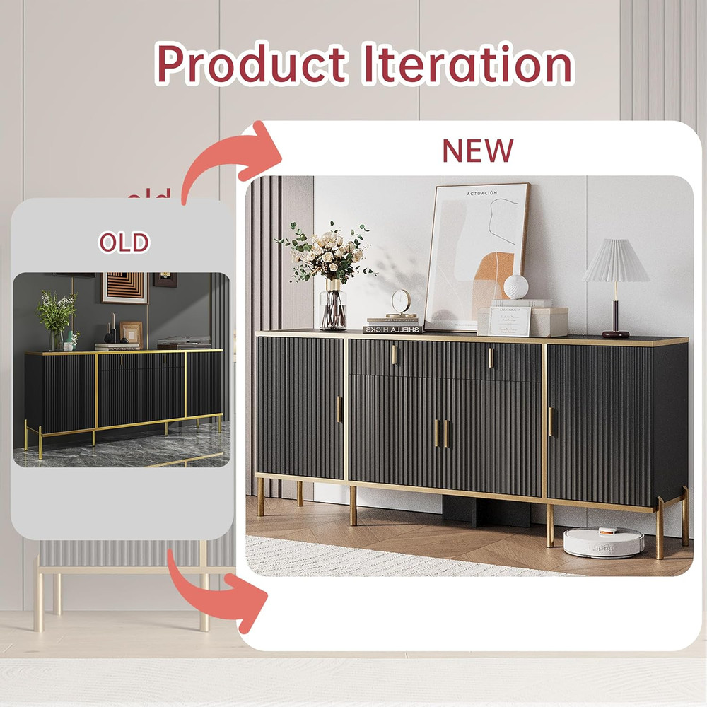 60" Modern Black Buffet Cabinet with Storage & Adjustable Shelves