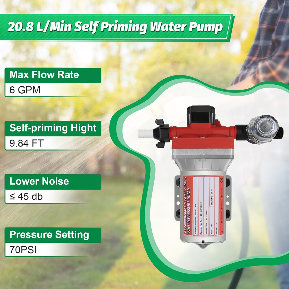 12V Water Pump Self-Priming Pressure Diaphragm Pump 70 PSI 6 GPM For Boat RV