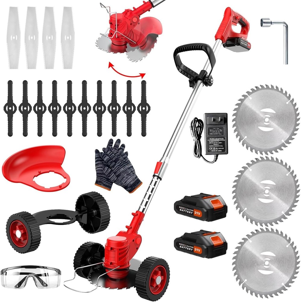 Electric Cordless Grass String Trimmer Lawn Edger Weed Wacker Cutter + 2 Battery