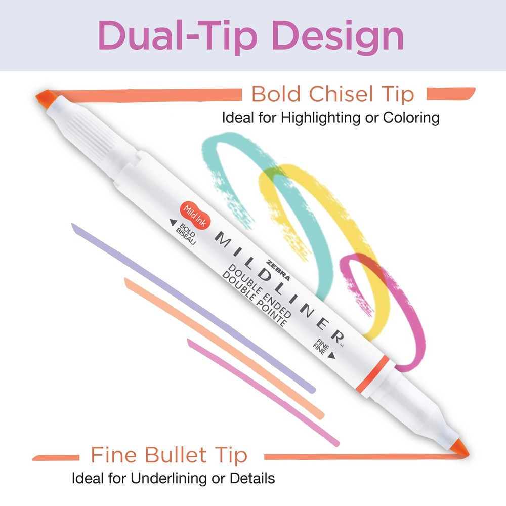 Mildliner Dual Tip Highlighter Marker Set Broad and Fine Point Tips No Bleed