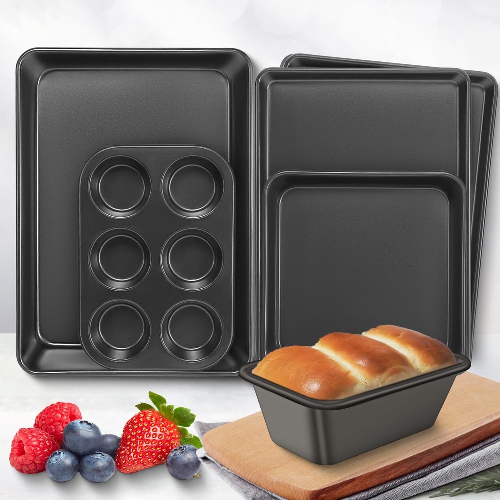 Baking Pans Set, Nonstick Bakeware Sets, Oven 6 Pieces Dark Gray
