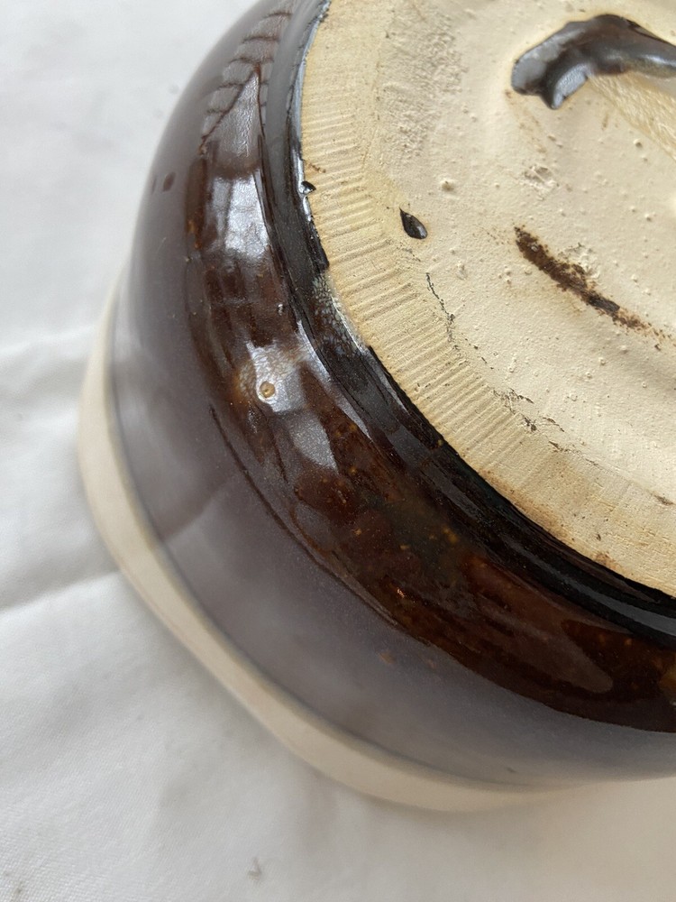 Rolling Edge Stoneware Planter Dish Bowl Brown MCM 7.5”
