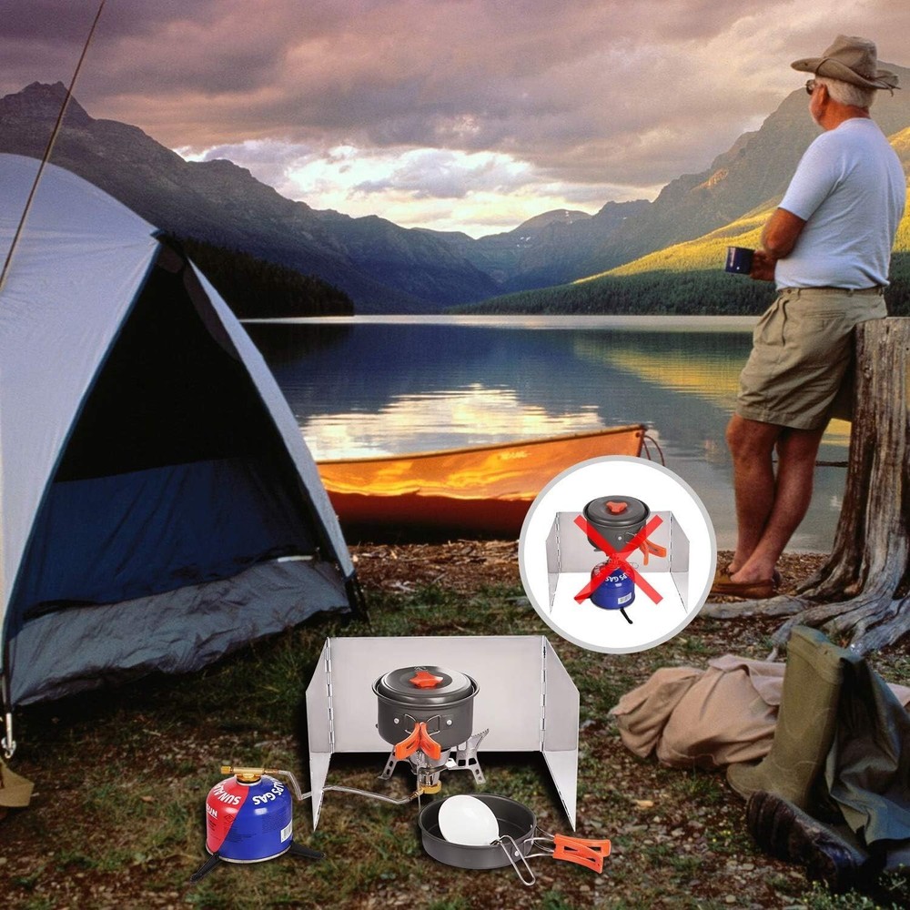 Portable Windshield for Butane Burner & Camping Stove - Rust Resistant & Compact