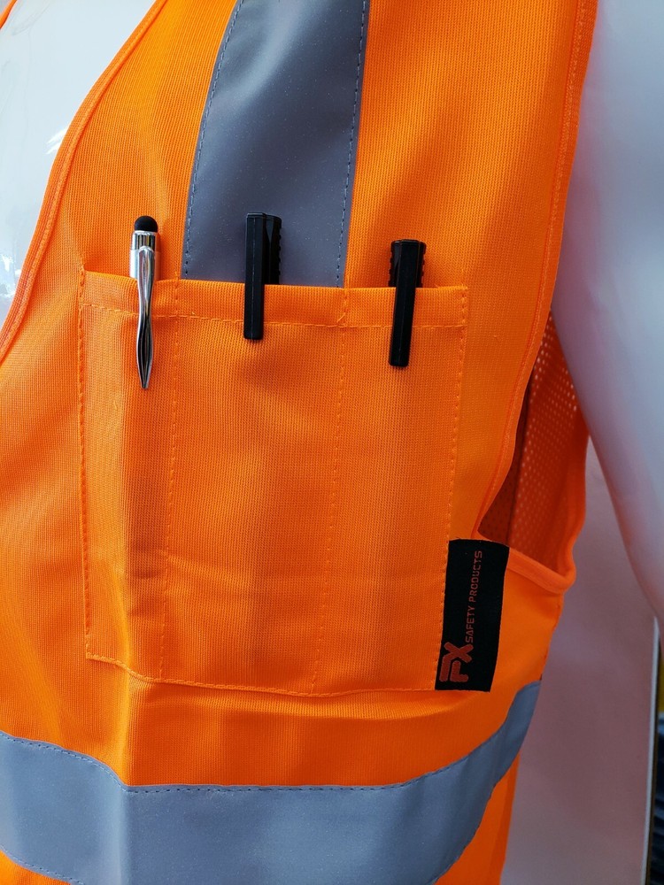 FX Class 2 High Vis Orange Safety Vest: Solid Front/ Mesh Back Small to 3-XL